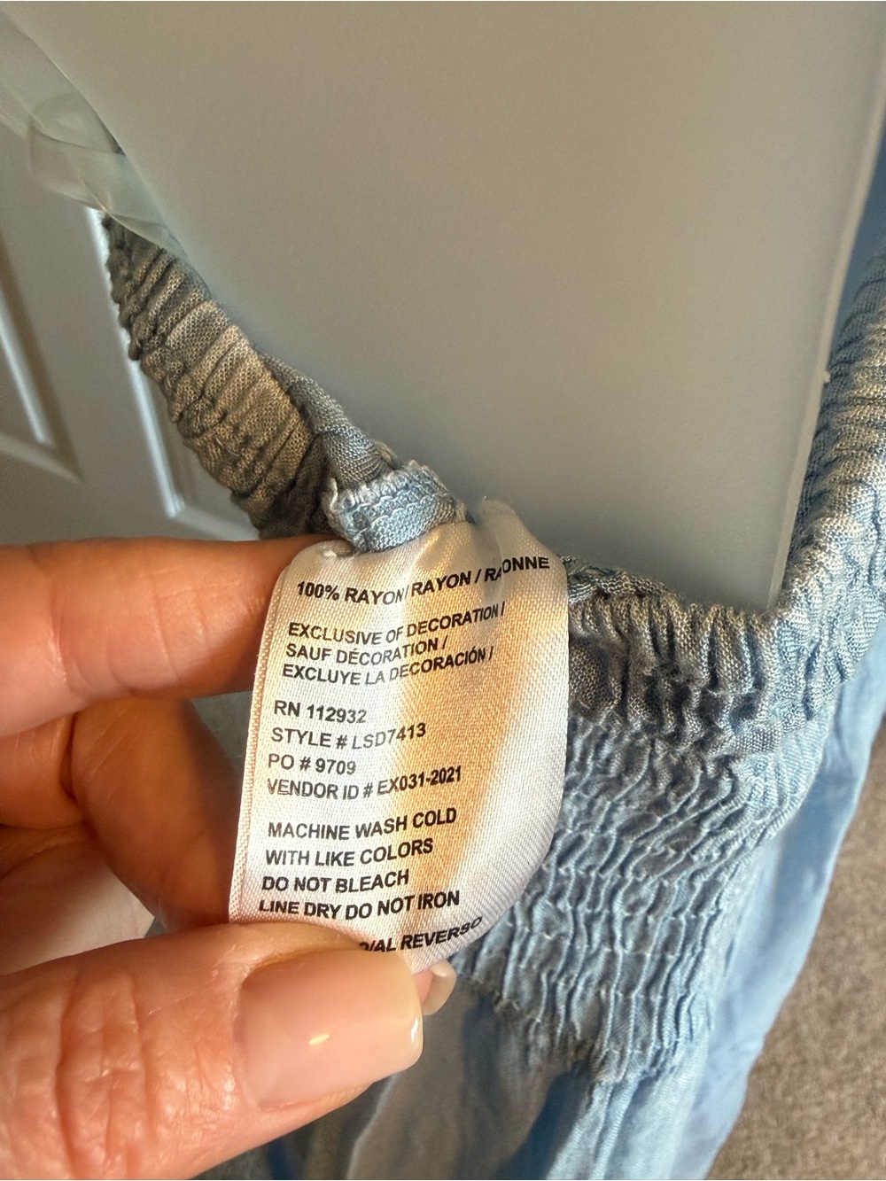 Strapless Light Blue Smocked Midi Dress with Fringe Hem - Picture 4 of 5